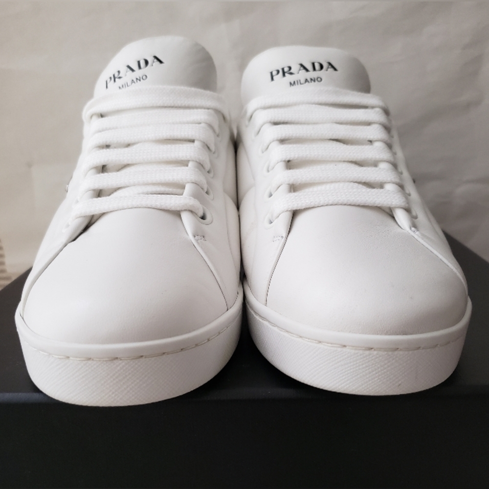 Prada Triangle Logo Padded Sneakers White Leather New - Picture 10 of 16